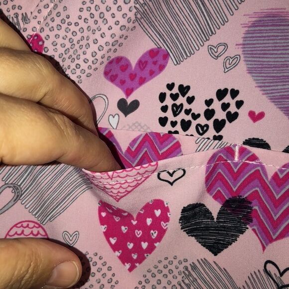 Happy Scrubs XS Heart Print Pink Black Scrub Top - Picture 10 of 14
